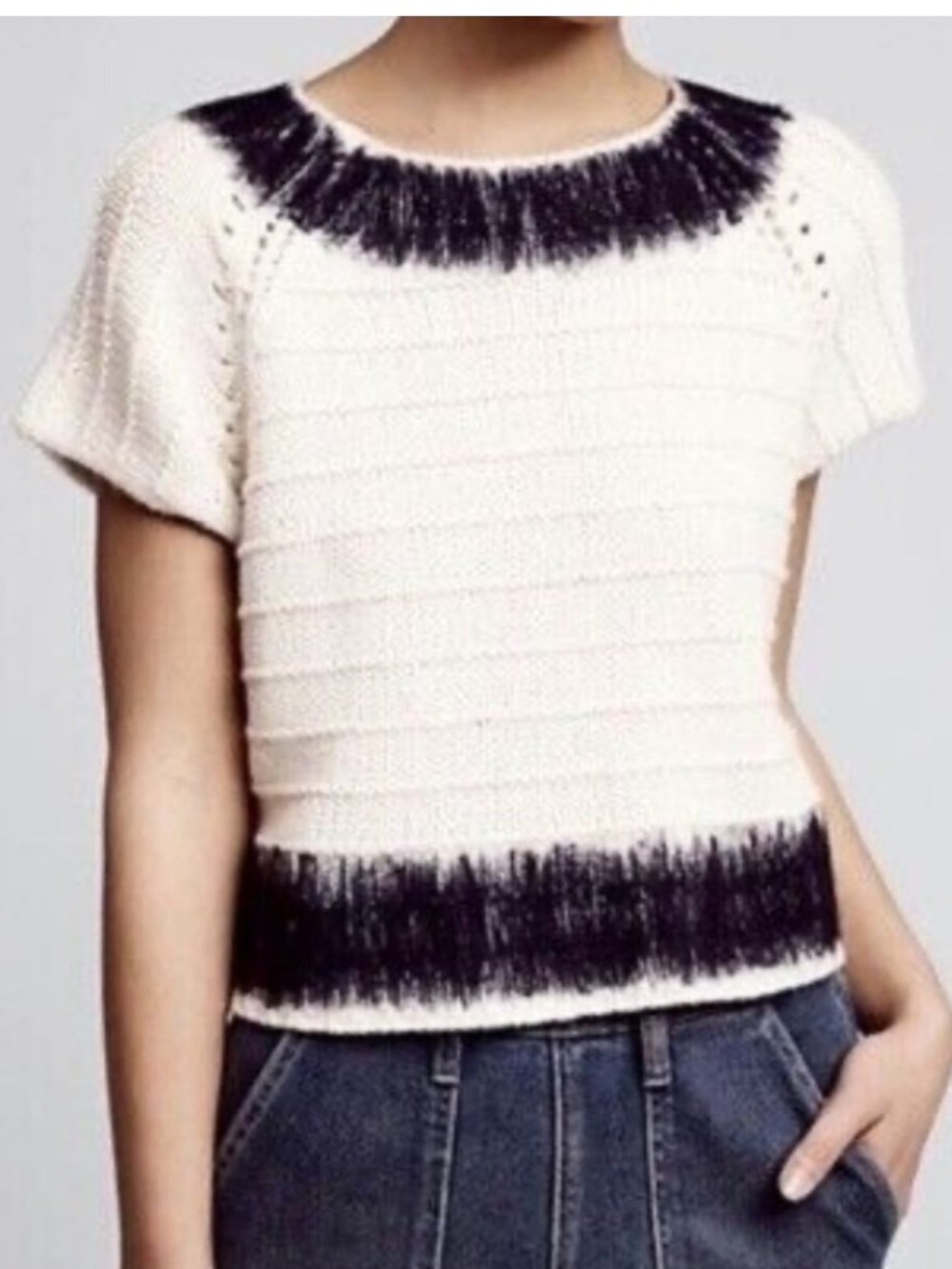 Anthropologie Field Flower Alpaca Wool Felt work Cropped Sweater Size Small